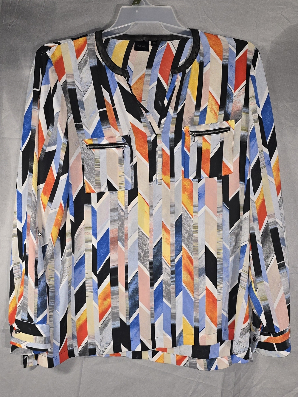 Rafaella Multicolor Geometric Print Blouse - Blue, Orange, Yellow, Black, Pink